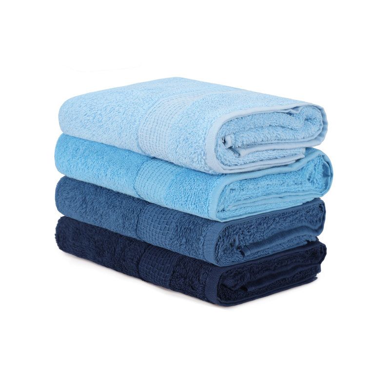 Ensemble de 4 serviettes à main de même taille, Bleu foncé / bleu / bleu pâle