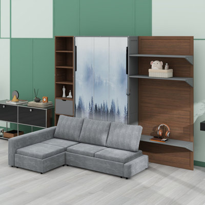 Murphy bed with storage and sofa front saves space in apartments and studios