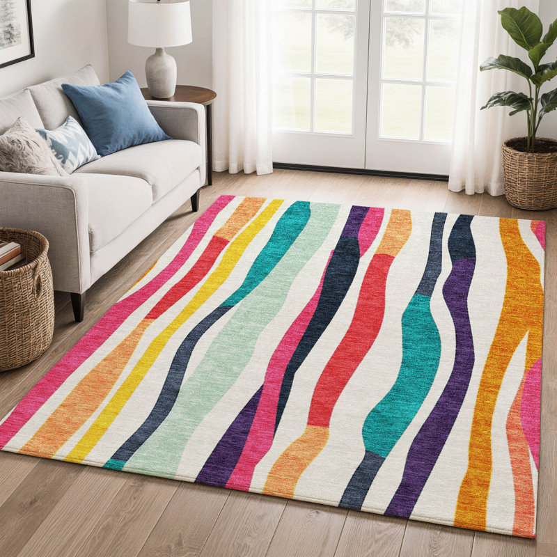 Premium Machine Washable Mayfield AMF2188 Striped Rug, Ivory, 10' x 14'