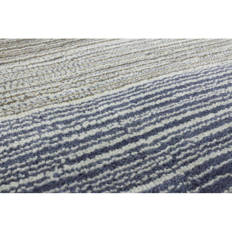 Handmade Light Blue Wool Tufted Stripe 4' x 6' Area Rug