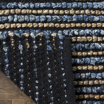 Tapis bleu en coton / jute tissé à la main à rayures Doleman
