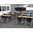 Tables Training Meeting Seminar Classroom 8Pc Beech Folding Industrial Caster Z-Base. Tables Connect.  Modesty Panel, Shelf, Power+Usb Outlet. Fold+Nest For Storage (Seating Not Included).