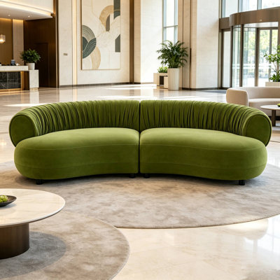 102.36" Green Modern Curved Sofa, Elegant Crescent Silhouette Couch for Living Room, Bedroom and Open Concept Interior Spaces
