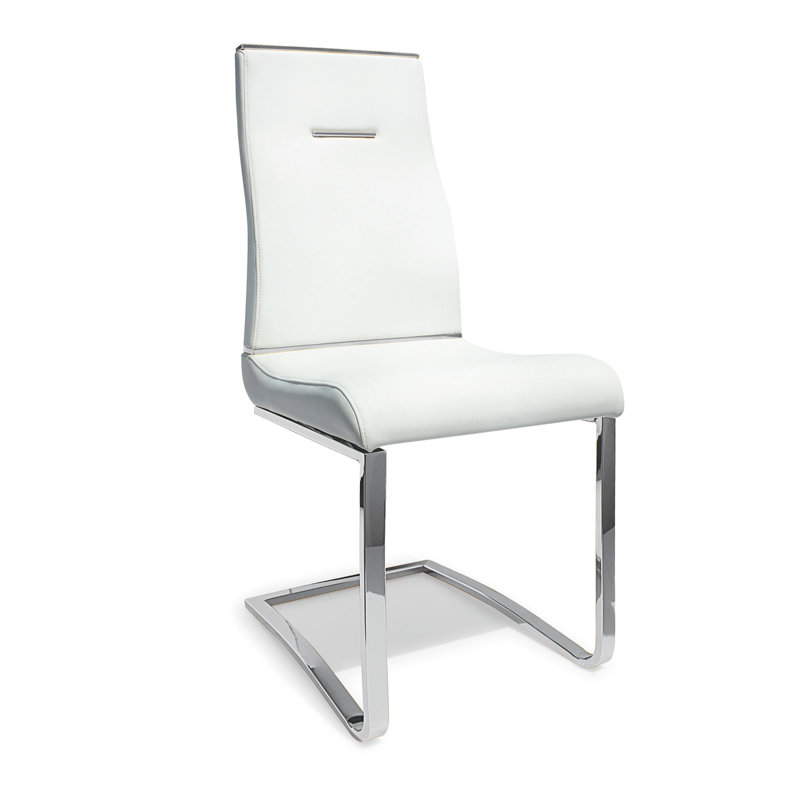 16.5'' H Faux Leather Upholstered Cantilever Chair, Chrome, White
