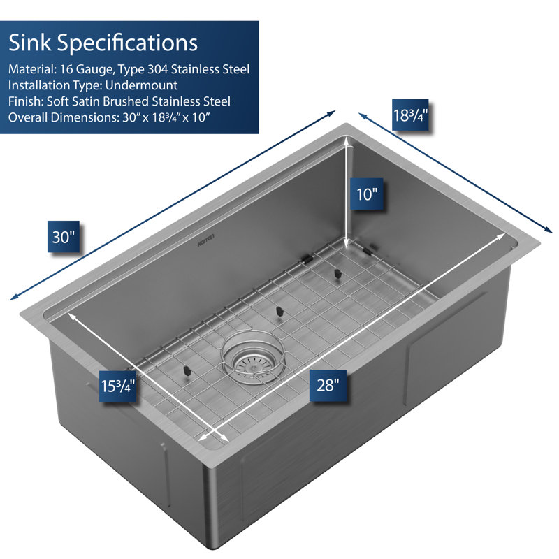 Elite 30'' Stainless Steel Undermount Single Bowl Kitchen Sink