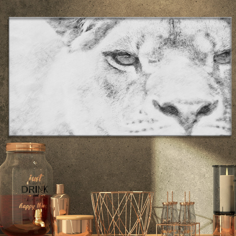 «Black and White Lion», reproduction d'art sur toile tendue, H 16 po x l 32 po x P 1 po
