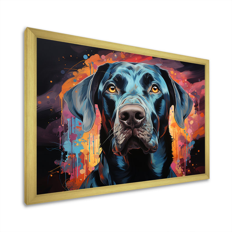 «Dog Great Dane Grace», reproduction sur toile, Cadre doré à coins fermés, H 34 po x l 44 po x P 1,5 po