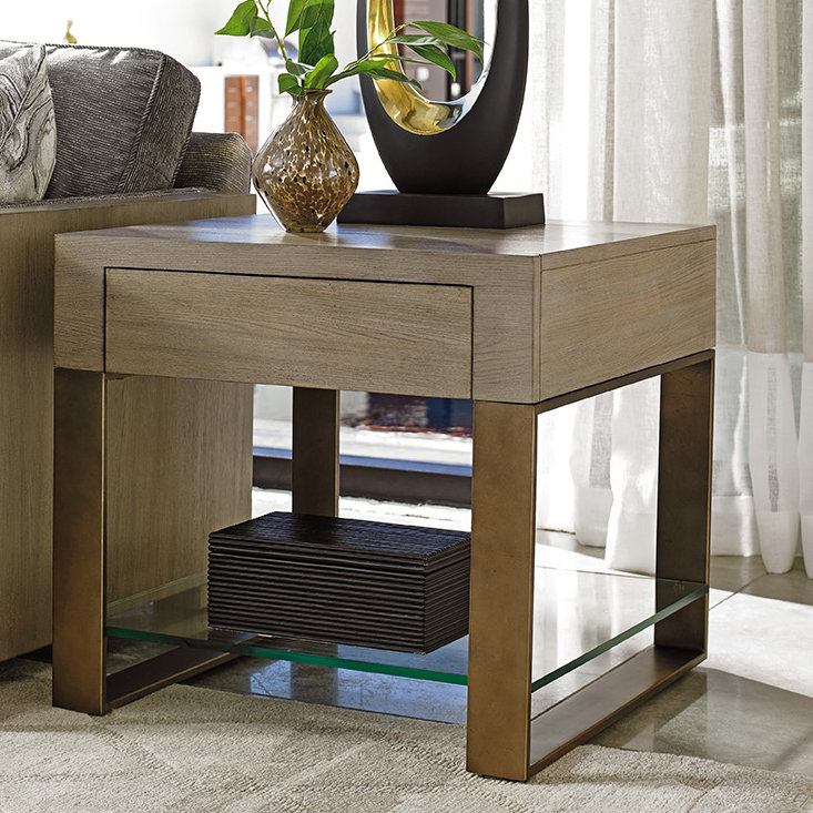 Casual Contemporary Taupe-Gray Square End Table with Storage