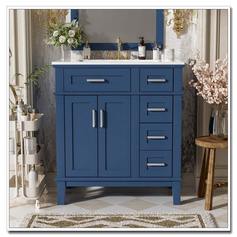 Meuble-lavabo moderne avec lavabo en céramique, 36"+Blue