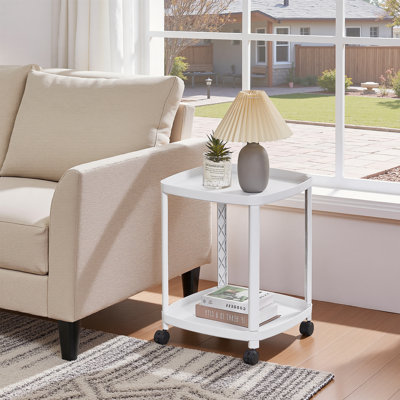 2-Tier Rolling Side Table With Wheels, Small Plastic End Table With Storage Shelves, Mobile Snack Table For Living Room, Bedroom, And Small Spaces, Multi-Color Options Available
