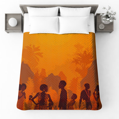 Silhouette People Jungle Quilted Bedspread All Sizes