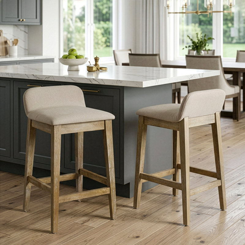 Ensemble de 2 tabourets de comptoir Atia, White Washed, Counter Stool (25" Seat Height)
