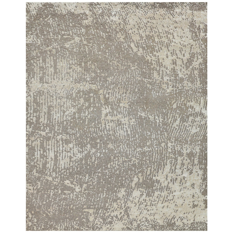 Hand Knotted Abstract Area Rug in Ivory/Beige, Rectangle 5' x 8'