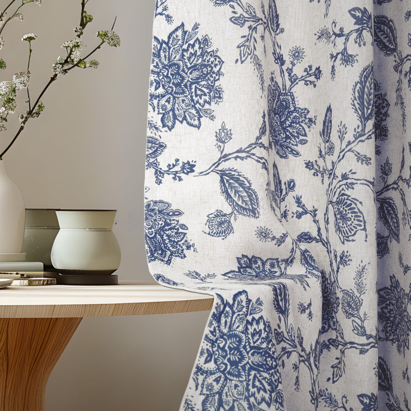 Zawacki Linen Blend Blackout Sliding Panel Pair, Navy/Beige, 52" W x 72" L