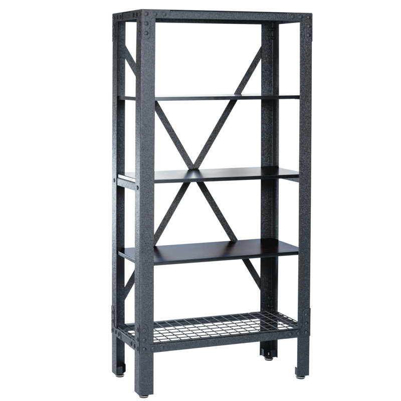 Industrial Black Acacia Wood 4-Shelf Storage Unit