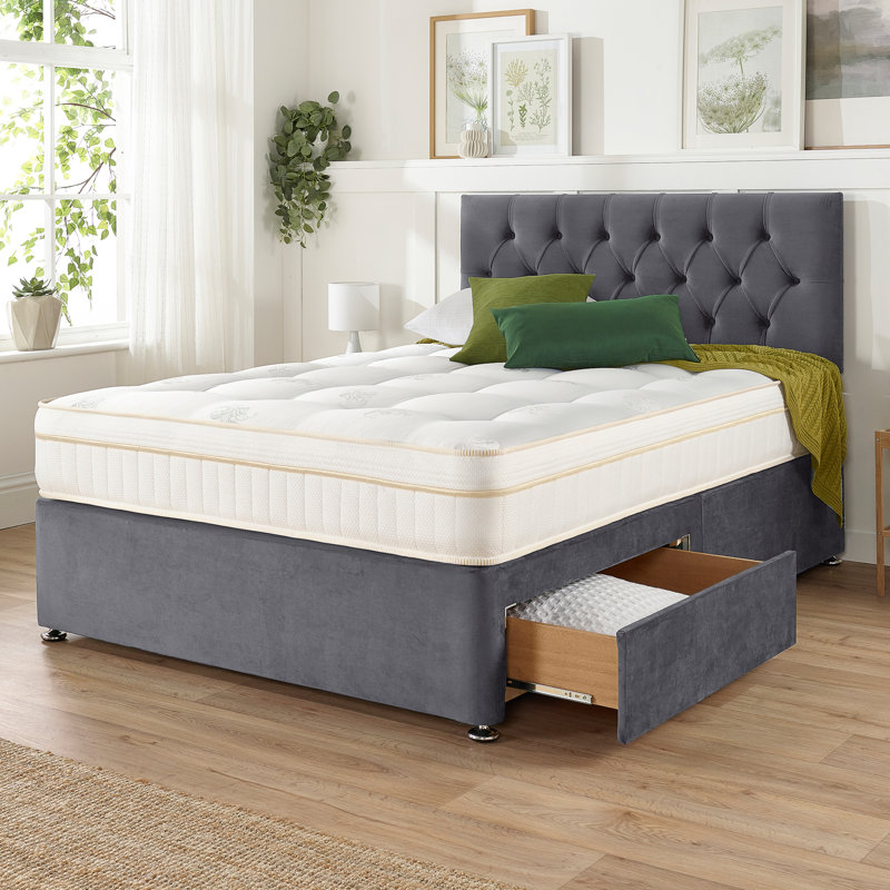 Orason Pocket Memory Divan Bed Set, 2 Drawers, Double (4'6), Grey