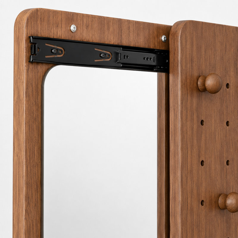  Miroir mural moderne en bois d'hévéa avec panneau coulissant et rangement réglable