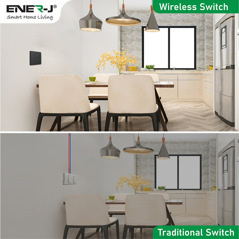 Ener - J Wireless Kinetic 3 Gang Light Switch with 3 Receivers 500W Black 240V