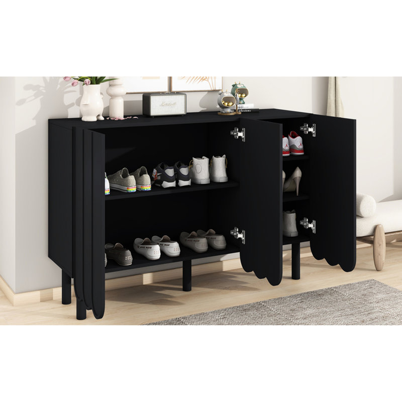 Armoire de rangement noire avec sections ajustables, porte à vagues pour portes de bureau à domicile, tablettes, salle à manger et cuisine