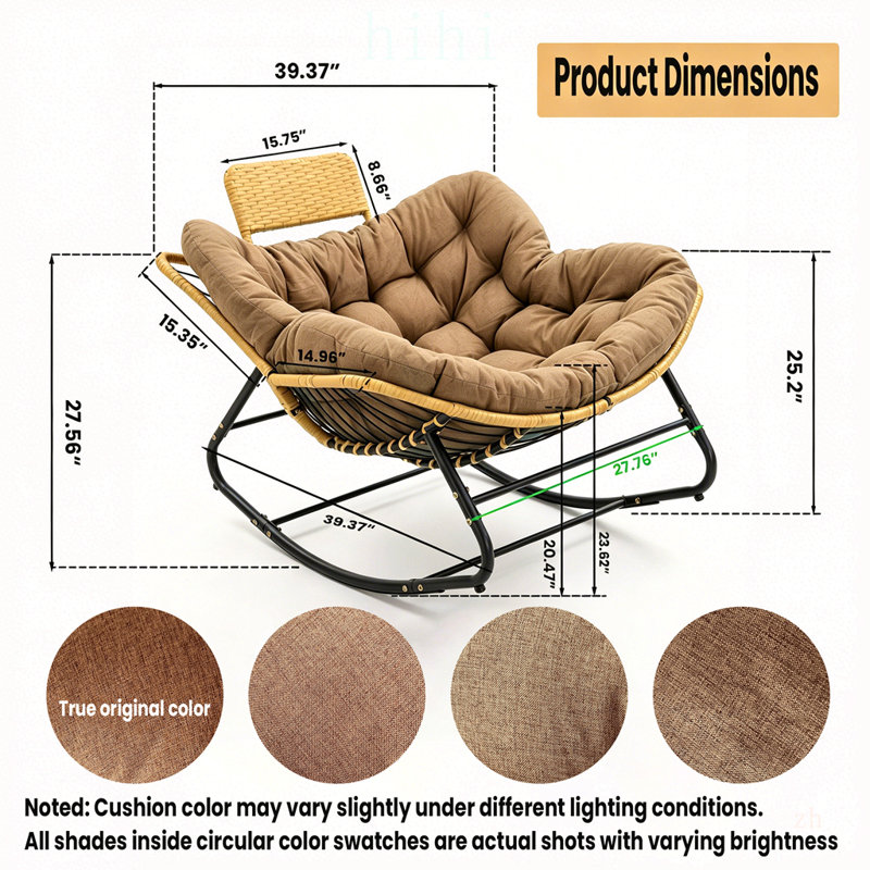 Chaise berçante surdimensionnée Papasan avec coussin épais et coussin en rotin, idéale pour la détente intérieure et extérieure