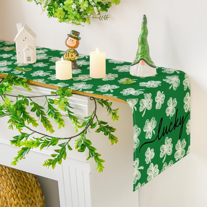 Lucky Shamrocks Clover Table Runner, St. Patrick’S Day Seasonal Kitchen And Dining Decor