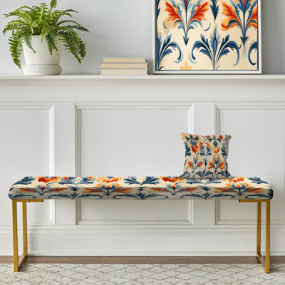 Orange And Blue Ikat Facade Splendor - Ikat Upholstered Gold Bench