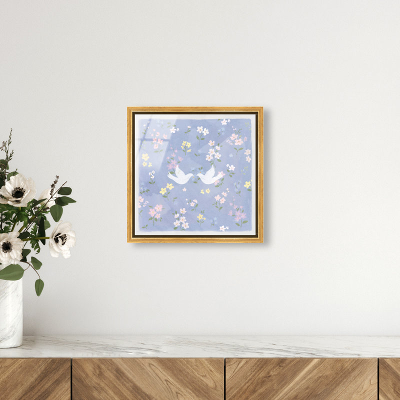 Love Doves Print by Oliver Gal, 13"H x 13"W, Gold Floater Frame
