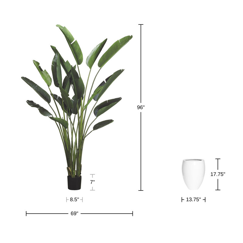 Cape Town Faux Bird of Paradise Tree in Fiberstone Planter, White