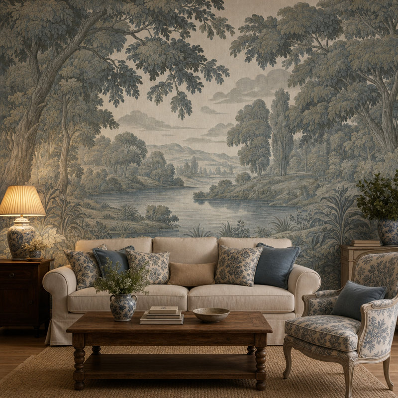 Papier peint paysage Toile pastorale murale, 160"x108", Peel and Stick