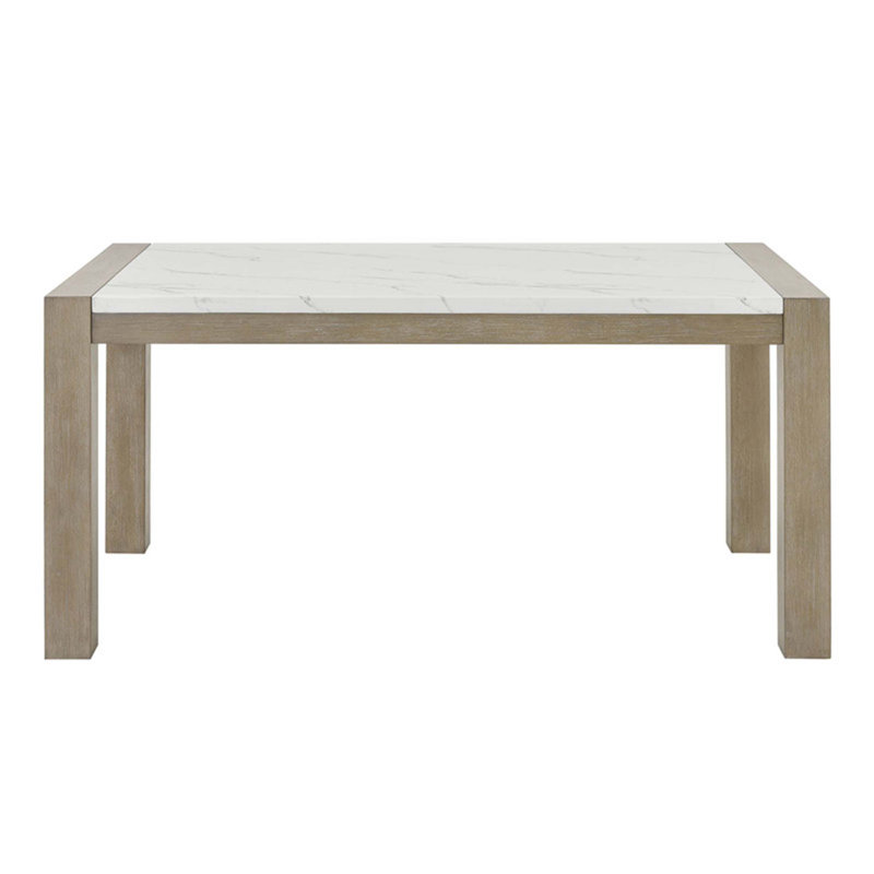 Table de salle à manger rectangulaire de 66 pouces avec plateau en faux marbre et finition légère, parfaite pour les repas élégants et spacieux.