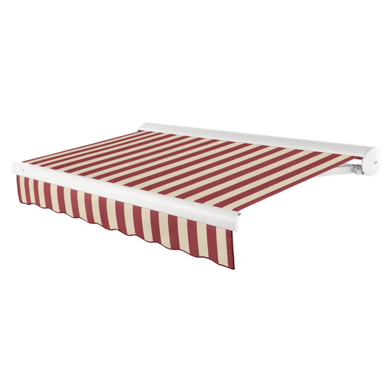 Store banne motorisé rétractable Awntech Key West, 3 m x 2,4 m, rayures bordeaux/beige, H 9,38 po x l 10 po x P 8 po