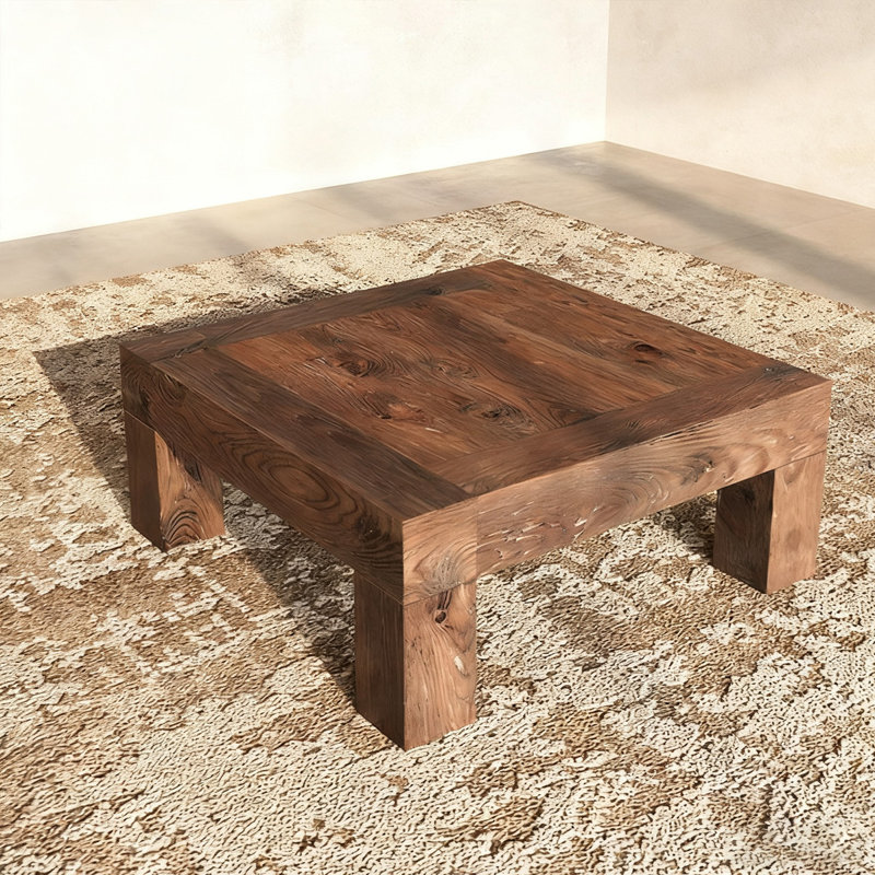 Retro Nut-Brown Solid Wood Square Coffee Table, 15.75" H x 39.37" L x 39.37" W