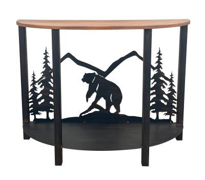 Burnt Sienna/Stain Rounded 3D Sofa Table with Bear Scene