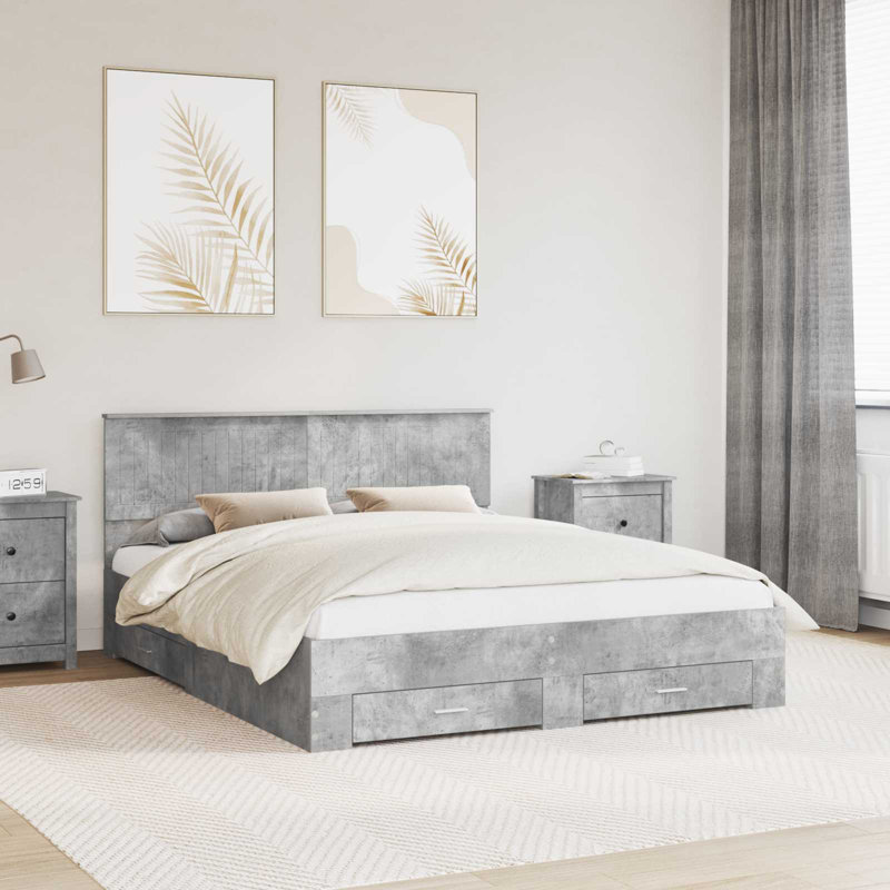 Bed Frame, European Kingsize (160 x 200 cm), Concrete Grey