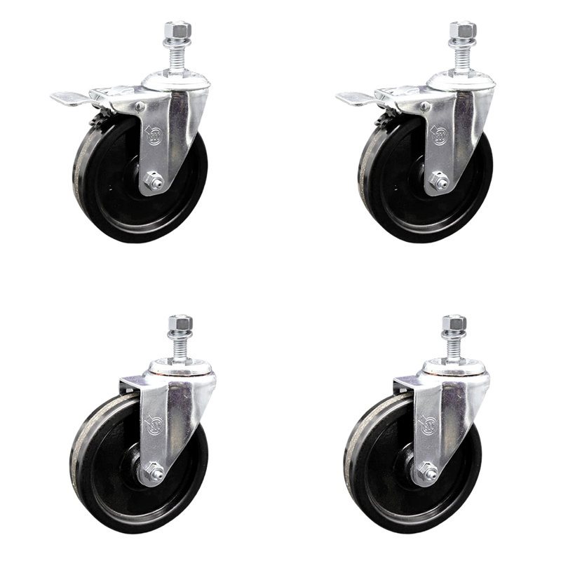 Wheel Swivel ½ Inch Threaded Stem Caster Set 2 Total Lock Brake