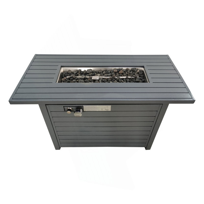 Foyer de table extérieur en acier au propane de 25 po H x 42 po avec couvercle (gris)