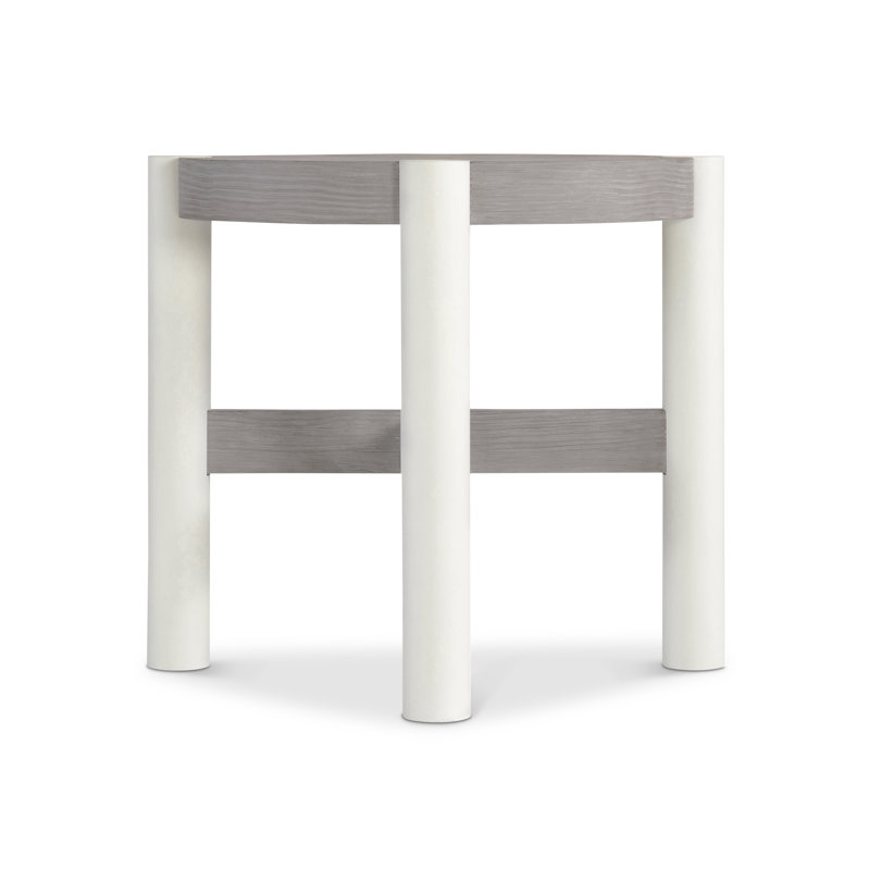 Beige Round Wood Contemporary Side Table