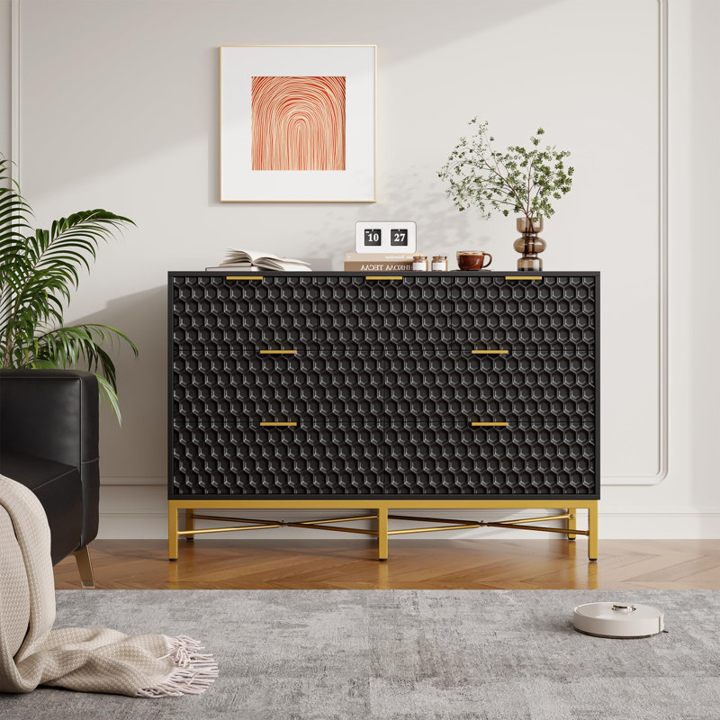 Modern 7 Drawer Dresser For Bedroom, Nightstand With Wide Top, Black