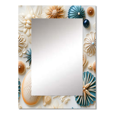 Hawa Coastal Neutrals Boho Collage - Coastal Wall Mirror, Nautical Decorative Mirror, Printed Metal Art