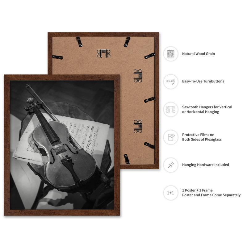 Photographie de violon, Poster, 16"H x 20"W, Brown Framed
