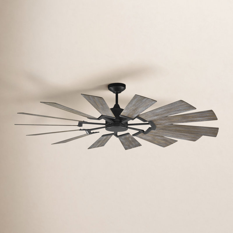 Elainea 62'' Ceiling Fan with LED Lights, Aged Pewter with Light Grey Weathered Oak Blades, 72 inches