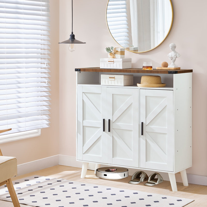 Armoire à chaussures en bois avec 3 portes, Blanc