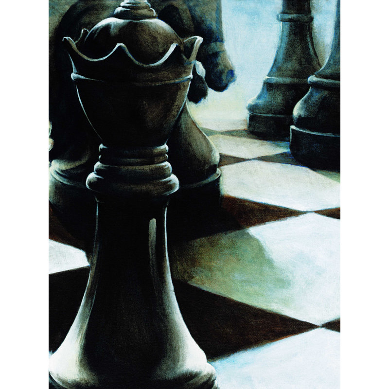 Jeu d'échecs en gros plan - impression sur toile tendue, H 32 po x l 24 po