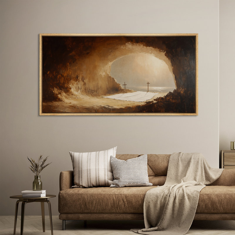 Art mural encadré, "Tombe vide et croix", Naturel, H 30 po x l 60 po