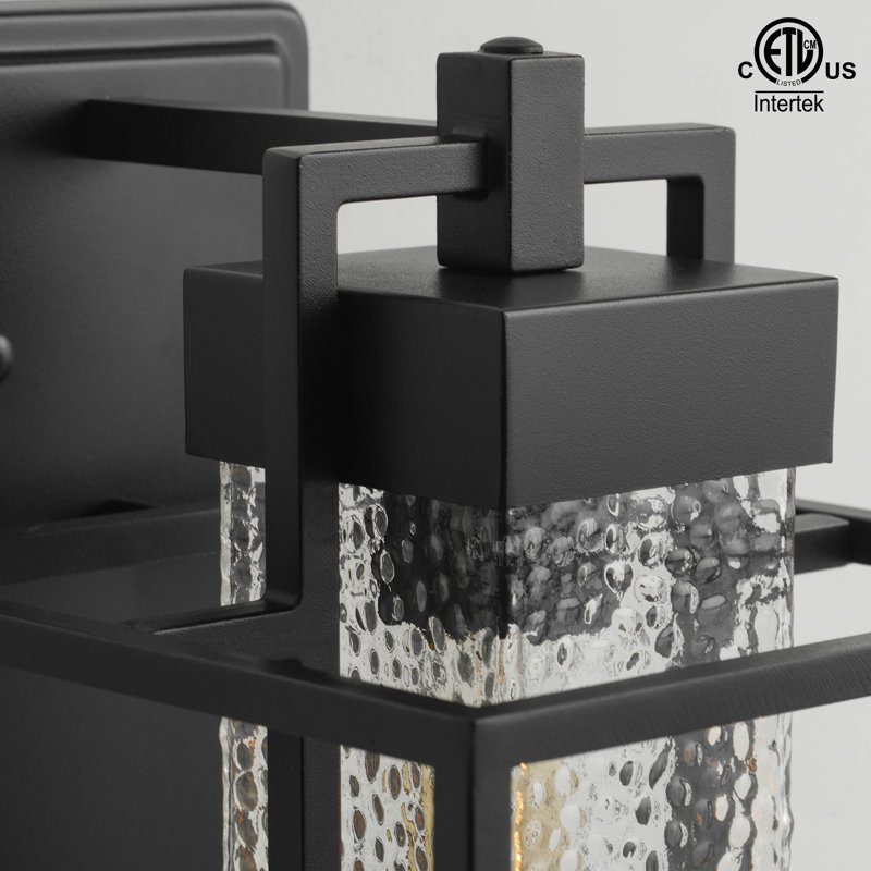 Square Textured Glass Outdoor Wall Lights,15 Inch, E26, Sand Black