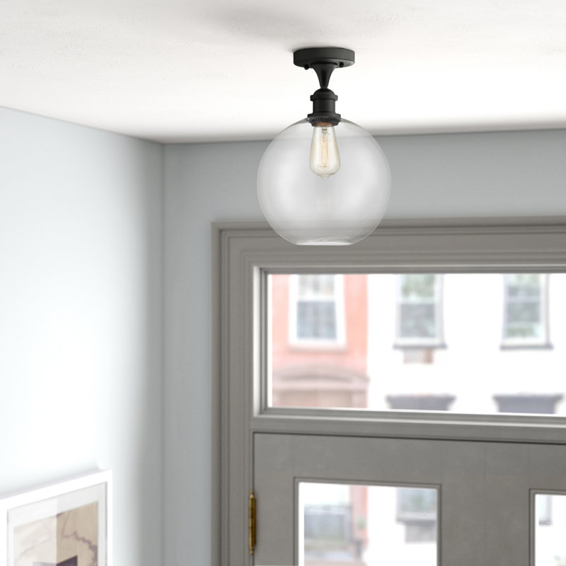 Baptista Glass Semi Flush Mount, 6 Watt Vinage LED Bulb, Oil Rubbed Bronze, Clear