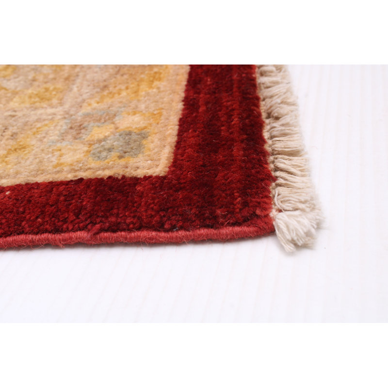 Tapis rouge foncé en laine noué à la main de conception unique 8 pi 1 po x 9 pi 6 po Chobi Finest