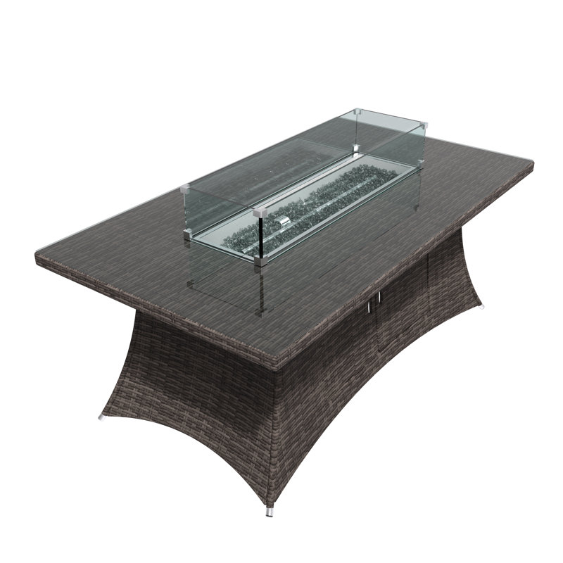 Arayeli Rectangle Aluminum Propane Smokeless Fire Pit Table with Hidden Fuel Tank, Brown