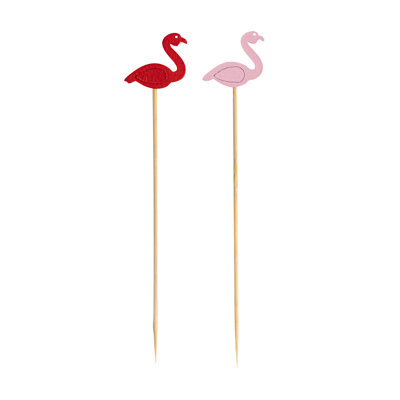 Restaurantware-4.7 Inch Bamboo Skewers, 100 Durable Decorative Skewers - Flamingo Design, Disposable, Red And Pink Bamboo Appetizer Picks, With Sharp Edge, Smooth Finish