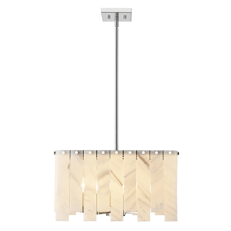 Luminaire suspendu rectangulaire à 4 lumières Ruchbah, Nickel poli